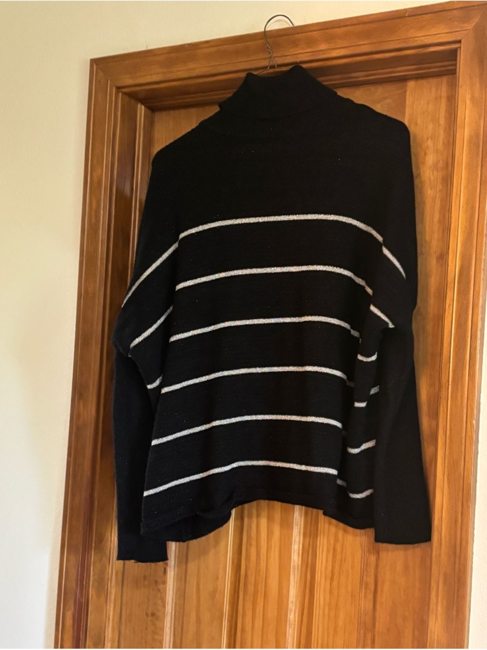 Cupcakes & Cashmere Black Turtleneck Sweater with White Stripes